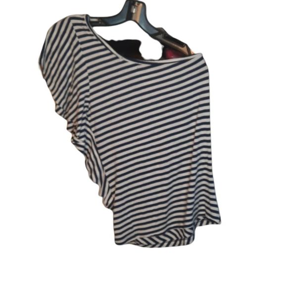 Two Apples Shirt Navy blue  White striped shirt one sleeve Size Medium - Picture 6 of 14